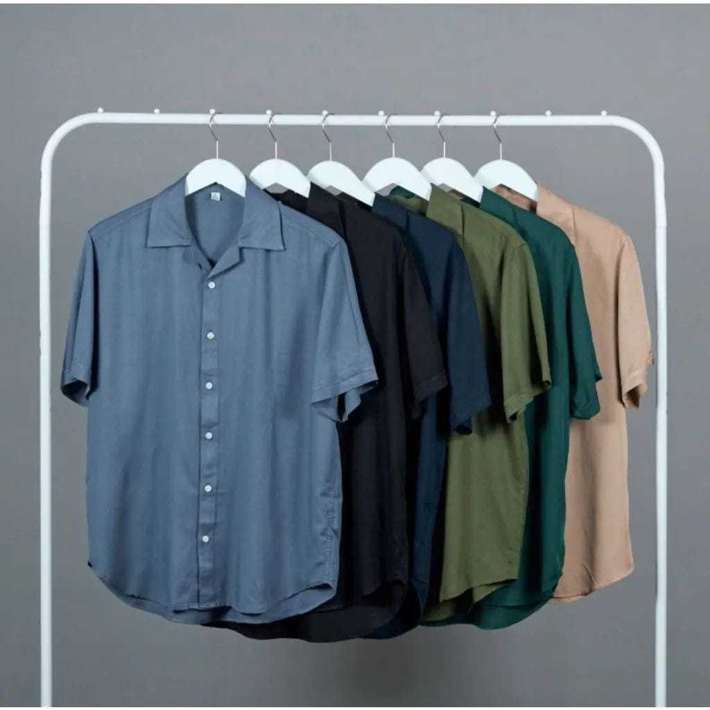 Kemeja Polos Vintage Kemeja Pria Lengan Pendek Kemeja Pantai Kemeja casual Katun Nyaman Panjang Sant