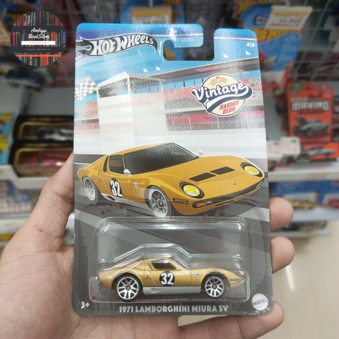 Hot Wheels 1971 Lamborghini Miura SV Emas Gold No 32 Vintage Racing Club