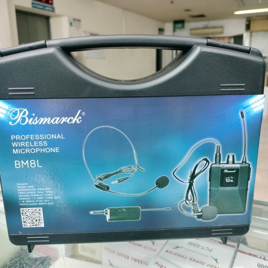 Microphone wireles headset clip on bismark BM8L mic imam  bando headset clip on free hardcase