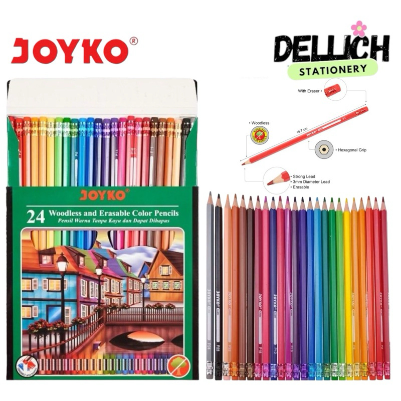 

PENSIL WARNA PENGHAPUS / ERASABLE 24 WARNA PANJANG JOYKO CP-115