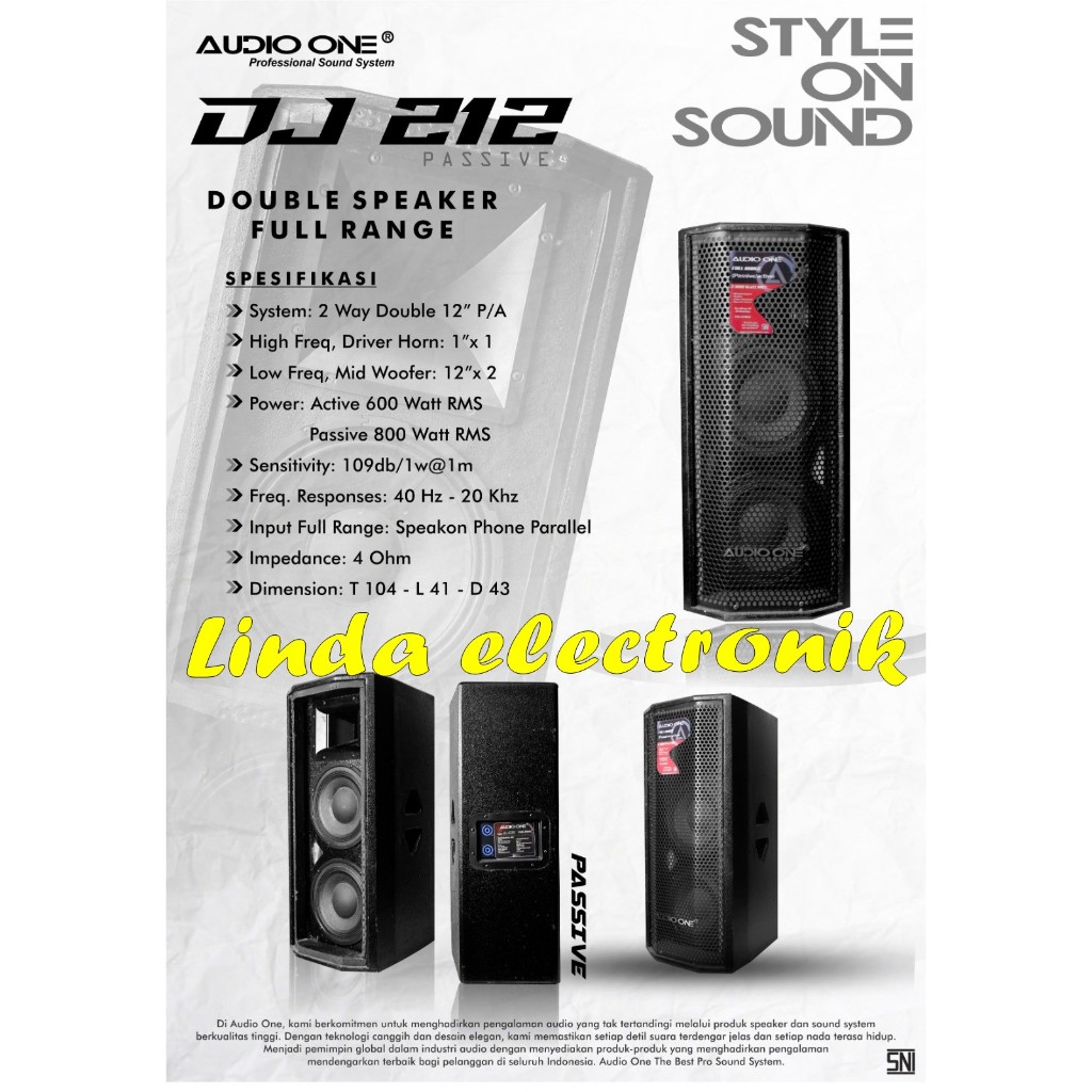 speaker pasif audio one dj212 / dj 212 12 inch x 2 double 2 buah full range