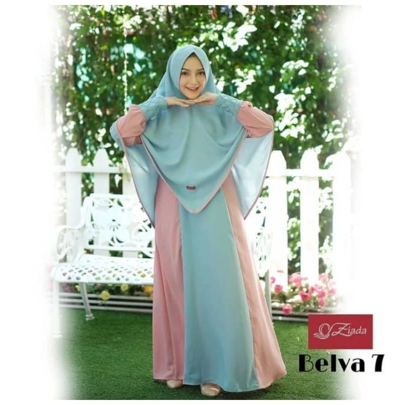 Belva Set Dress Original by Ziada Syari M Blue Soft Pink