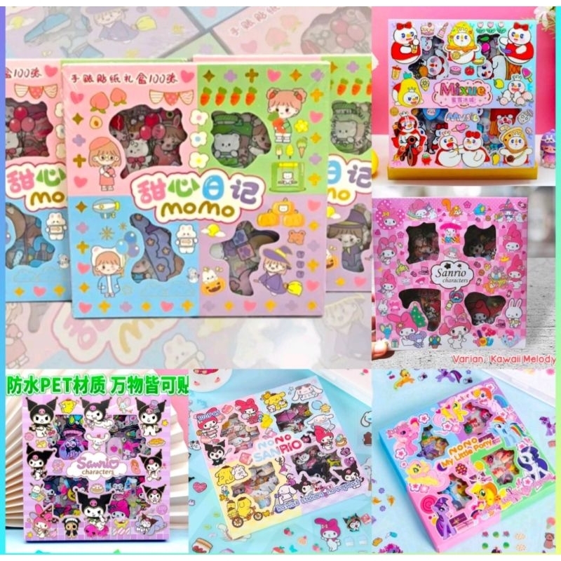 

Stiker waterproof isi 100 lembar 1 box / sticker karakter momo kuromi melody