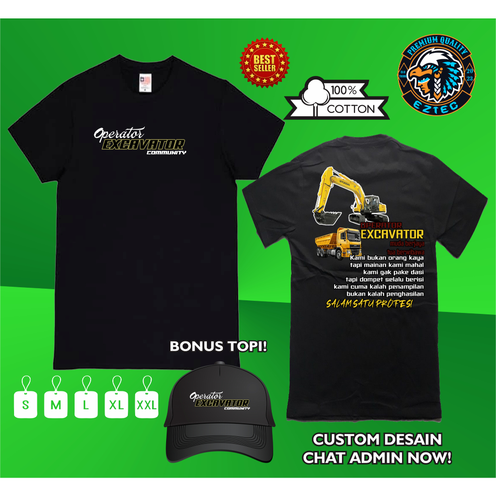 KAOS OPERATOR EXCAVATOR COMMUNITY HYUNDAI BONUS TOPI VARCITY APPAREL