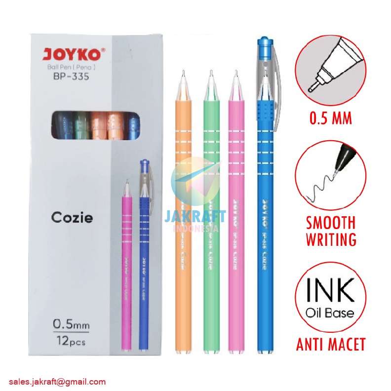

TRENDING 12 Pcs Pulpen Bolpen Ballpoint Pen JOYKO BP335 COZIE Hitam Black 5 mm Murah