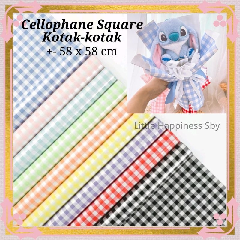 

Murah! (Ecer) Kertas wrapping buket bunga cellophane Square Kotak-kotak Gingham