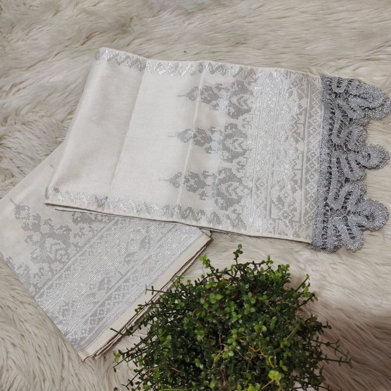Songket silungkang warna bw silver ,putih tulang Songket padang