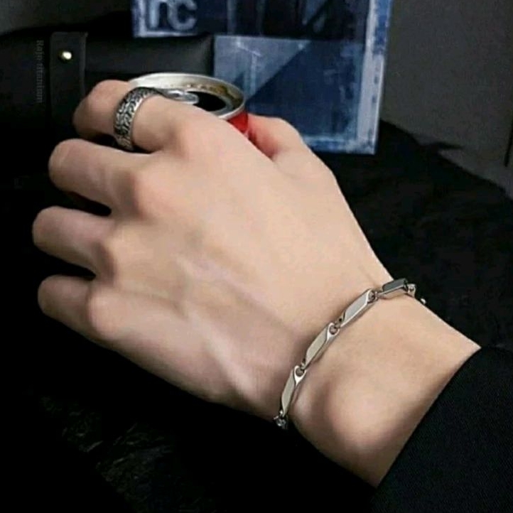 Gelang Titanium Pria Model Rantai Padi Anti Karat Silver Ukuran 16-22 cm