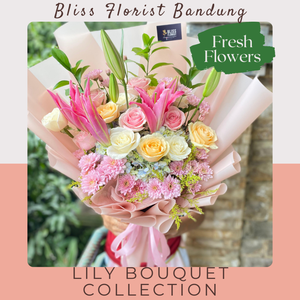 Buket bunga Lily / Bouquet Lily Premium | Bunga Lily Asli / Buket lily Mix Rose 3 warna