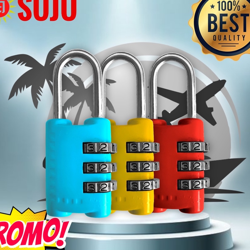 Potongan Gembok Keamanan Padlock SUJU Kombinasi 3 Nomor Scroll Pengunci Tool Box Tas Bag KOper MIni 