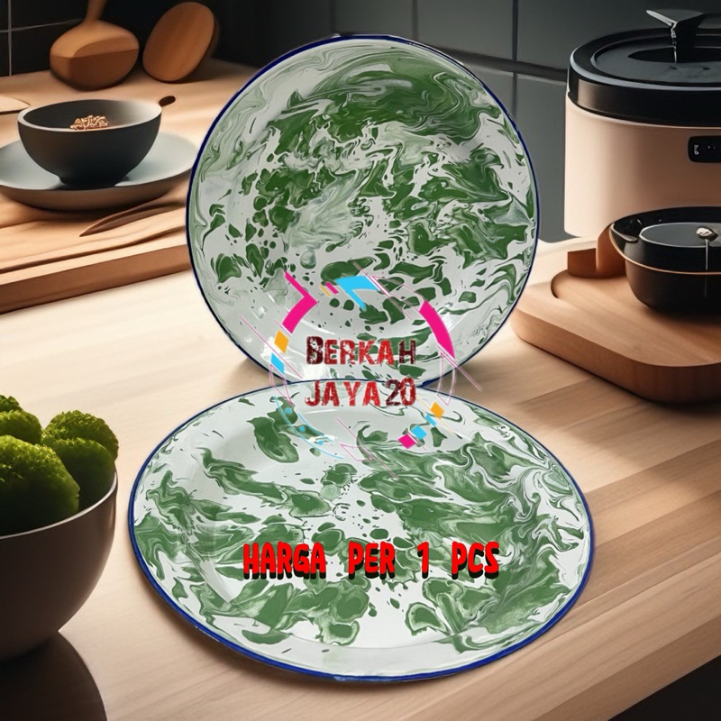 Piring seng blurik piring enamel lurik piring jadul loreng hijau 22cm
