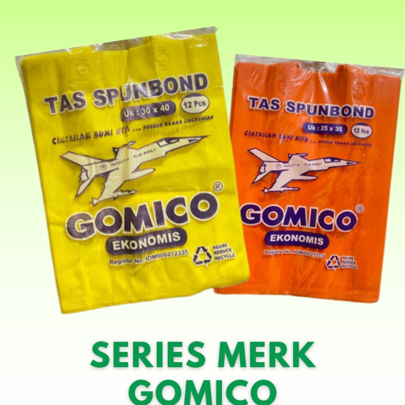 

HJ6 Tas Spunbond merk GOMICO Tali uk 3x4 dan 25x35 harga lusinan Goodie Bag GOMICO