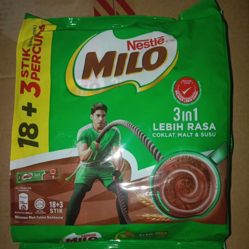 

Milo 3in1 Sashet 18 free 3 stik 1 dus