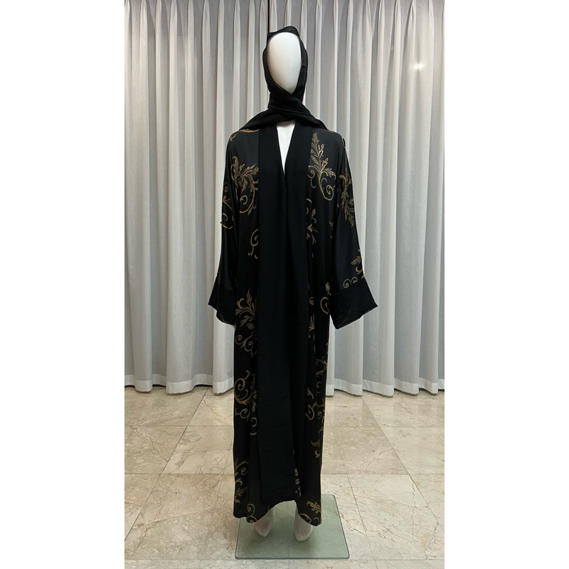 Abaya Dubai Silk Gold Black