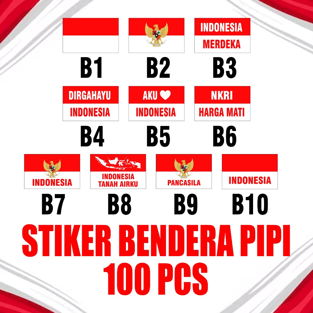 

Stiker Pipi Bendera 100 Pcs / Sticker Merah Putih / Sticker Bendera Tempel Pipi