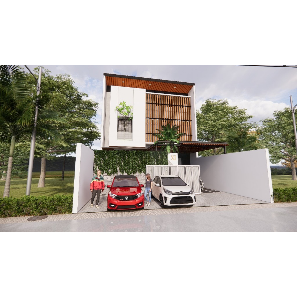desain 3D rumah minimalis industrial