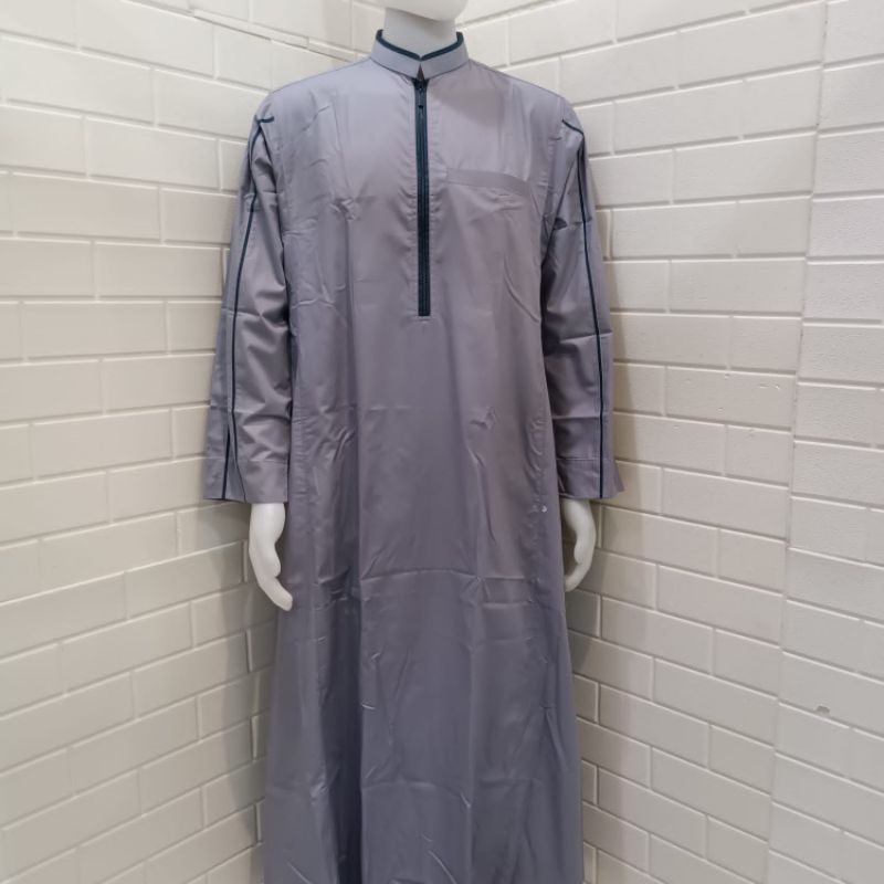 Jubah Gamis Import Saudi Premium Rawat Al-Safa Pria Motif Polos Resleting Lengan Panjang Cuff (Pakai