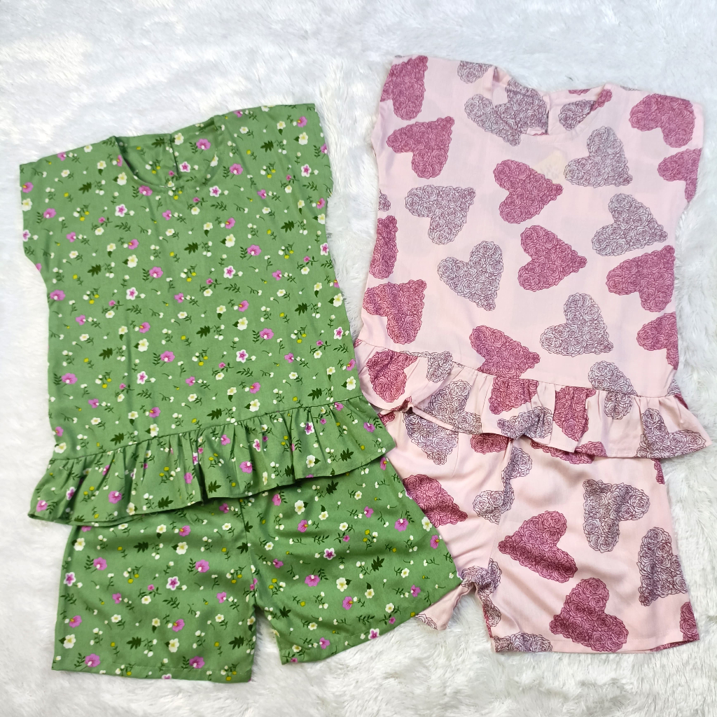 Setelan Baju Anak Perempuan Bahan Rayon / One Set Anak 3-10 TH Bahan Rayon / Setelan Pendek Anak