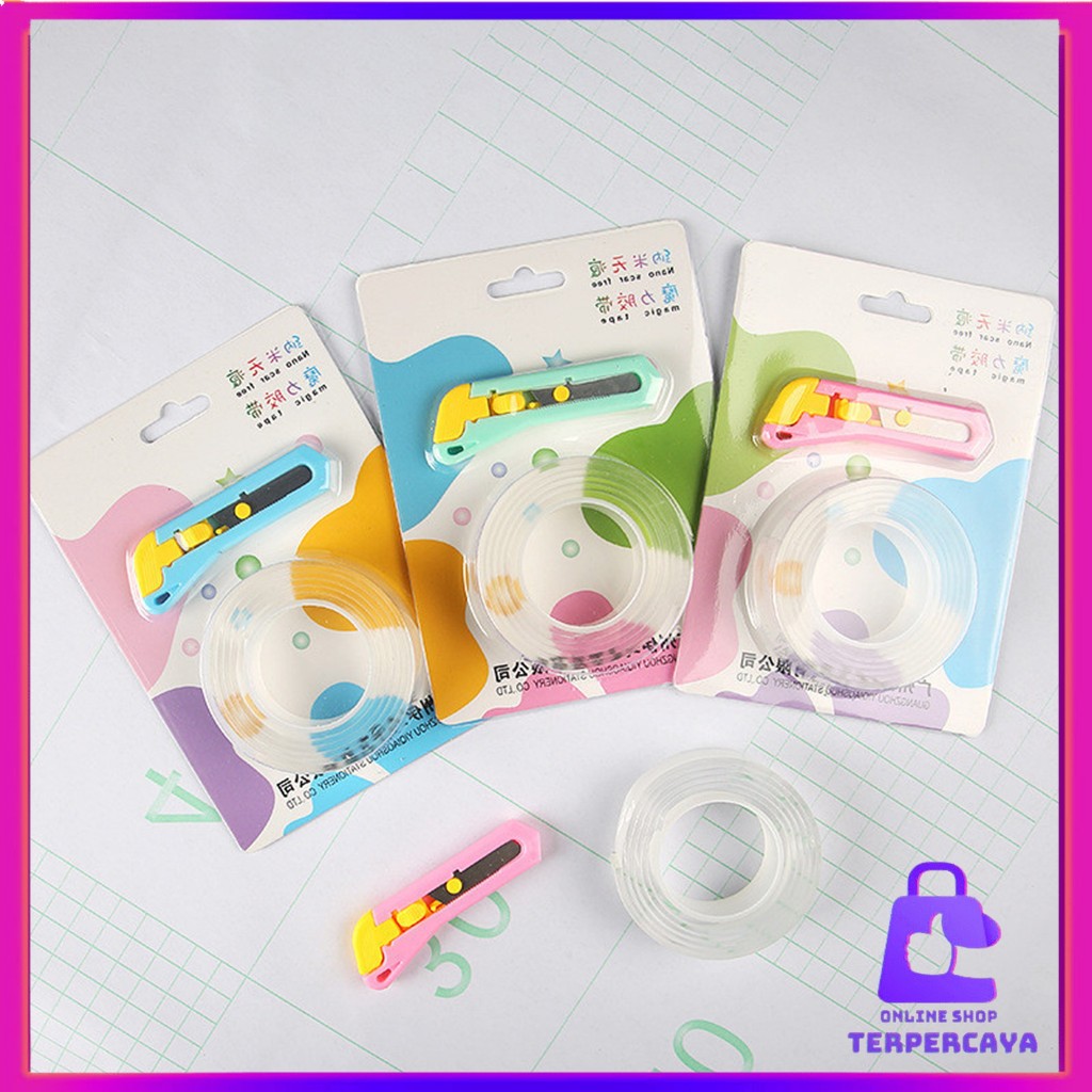 

OST Cutter Mini Portable Dan Double Tape Gel 2 In 1 Kater Kecil Polos Pemotong Kertas Paper Cutter Isolasi Bening 2 Sisi Anti Air Travel Kit Tape Multifungsi Perekat Dinding Tembok Tanpa Bekas Selotip Super Kuat Waterproof