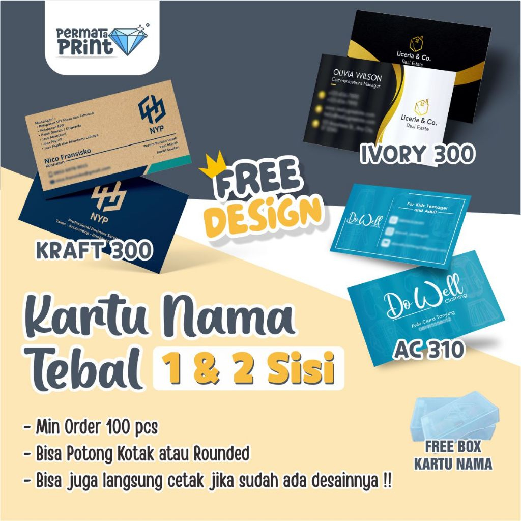 

[KARTU NAMA TEBAL] Cetak Kartu Nama Free Design / Kartu Nama Potong Kotak / Bikin Kartu Nama Tebal / Custom Kartu Nama Lengkap / Kartu Nama Sudut Rounded