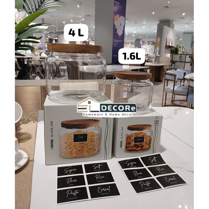 Informa toples kerupuk aesthetic / toples kaca tutup kayu / toples besar 4 Liter