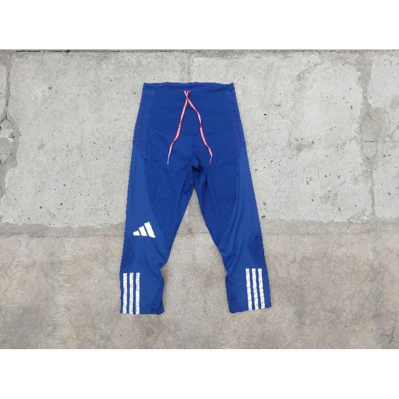 CELANA LARI LEGING ORIGINAL ADIDAS ADIZERO 3 STRIPES ¾ RUNNING TIGHT WANITA