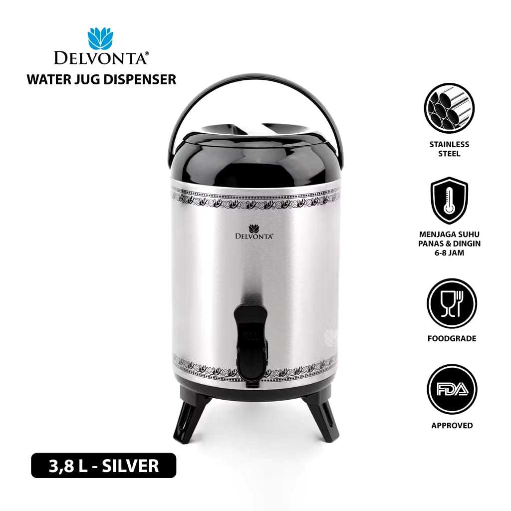 Delvonta Water Jug Dispenser 2,8Liter / 3,8Liter Termos Air Stainless Steel