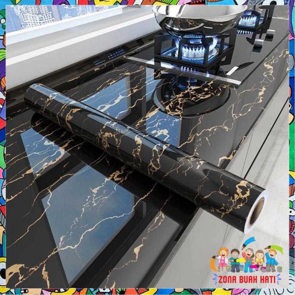 ZBH Stiker Dinding Dapur Anti Minyak Uk 100x60cm Wallpaper Stiker Serbaguna Motif Marmer Glossy Wall