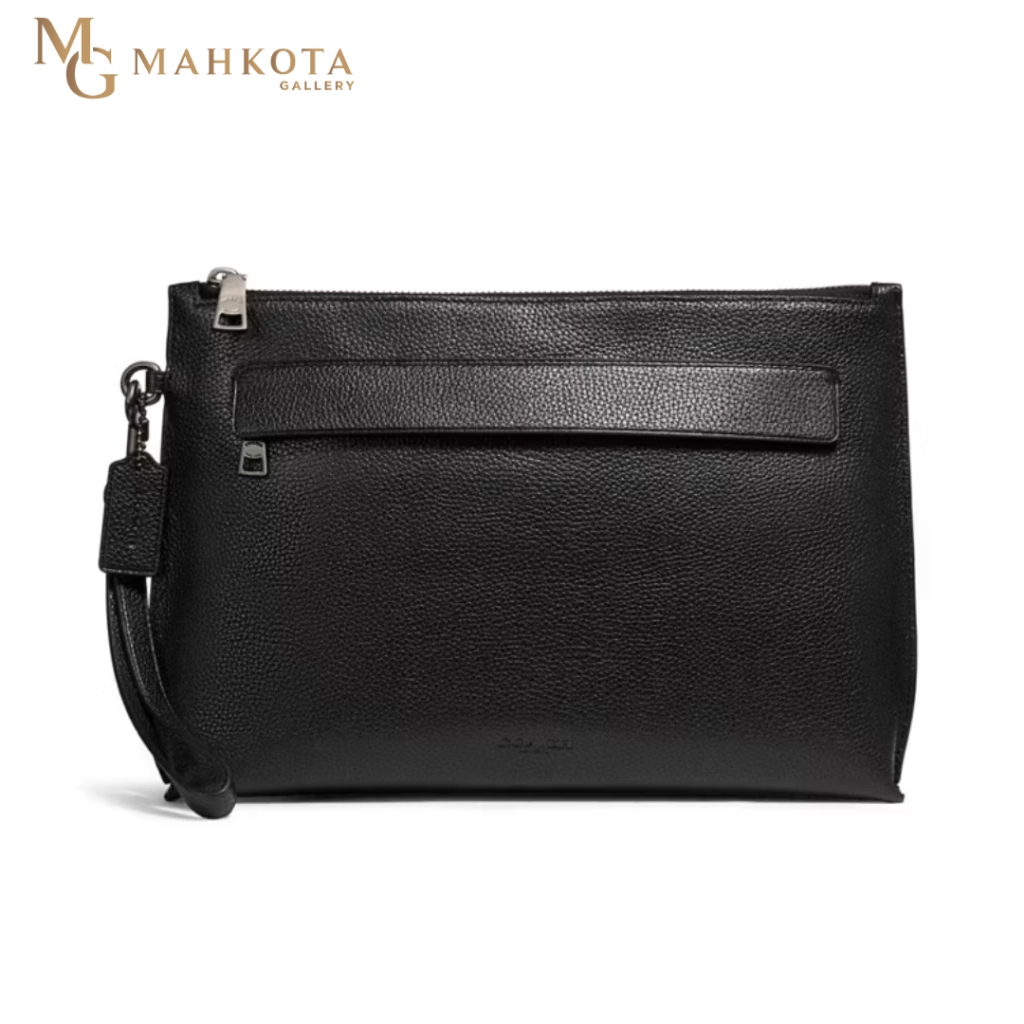 Tas Pria Hand Bag / Pouch / Clutch Coach Men 28614 Pebbled Leather Pouch Black