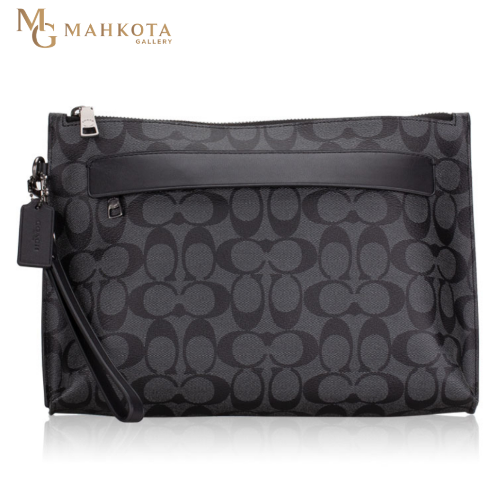 Tas Pria-Wanita Hand Bag / Pouch / Clutch Coach 29508 Signature Carry All Pouch Charcoal Black