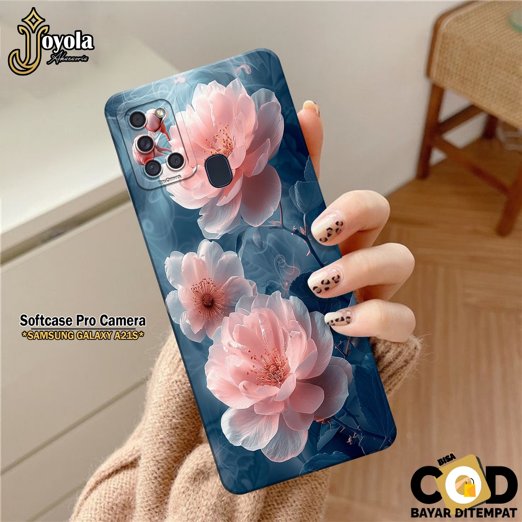 JOYOLA Case Samsung Galaxy A21S - Fahion Case Bunga - Softcase Samsung Galaxy A21S - Pro Camera - Ca