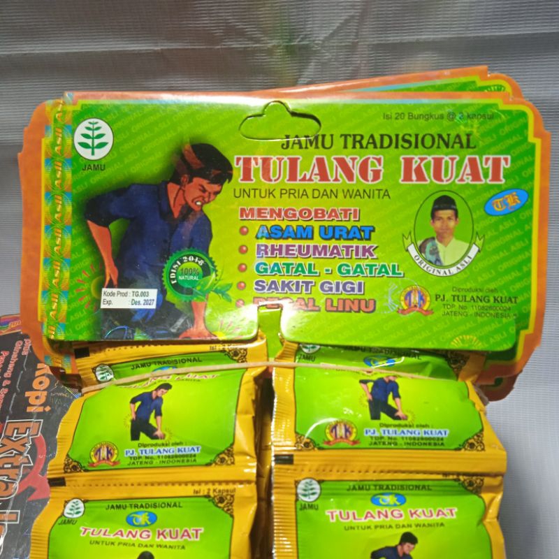 

JAMU TRADISIONAL TULANG KUAT KAPSUL ASAM URAT REMATIK ENCOK GATAL GATAL KESELEO KESEMUTAN HANGER ISI 20 SACHET