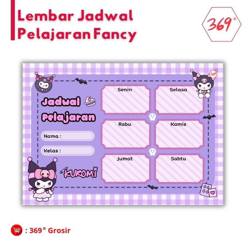 

369 - Poster Jadwal Pelajaran / Class Schedule KARAKTER - Kuromi - SANRIO JADWAL PELAJAR SD SEKOLAH ANAK SMP