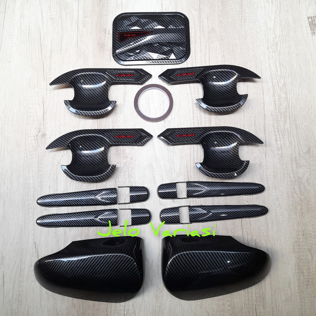 Paket Variasi Outer Pintu Handle Tank Cover Cover Spion Mobil Toyota Calya 2016 - 2019 Carbon