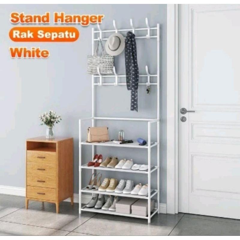 Rak Sepatu dan Gatungan Baju 4 Susun Minimalis Rak Multifungsi