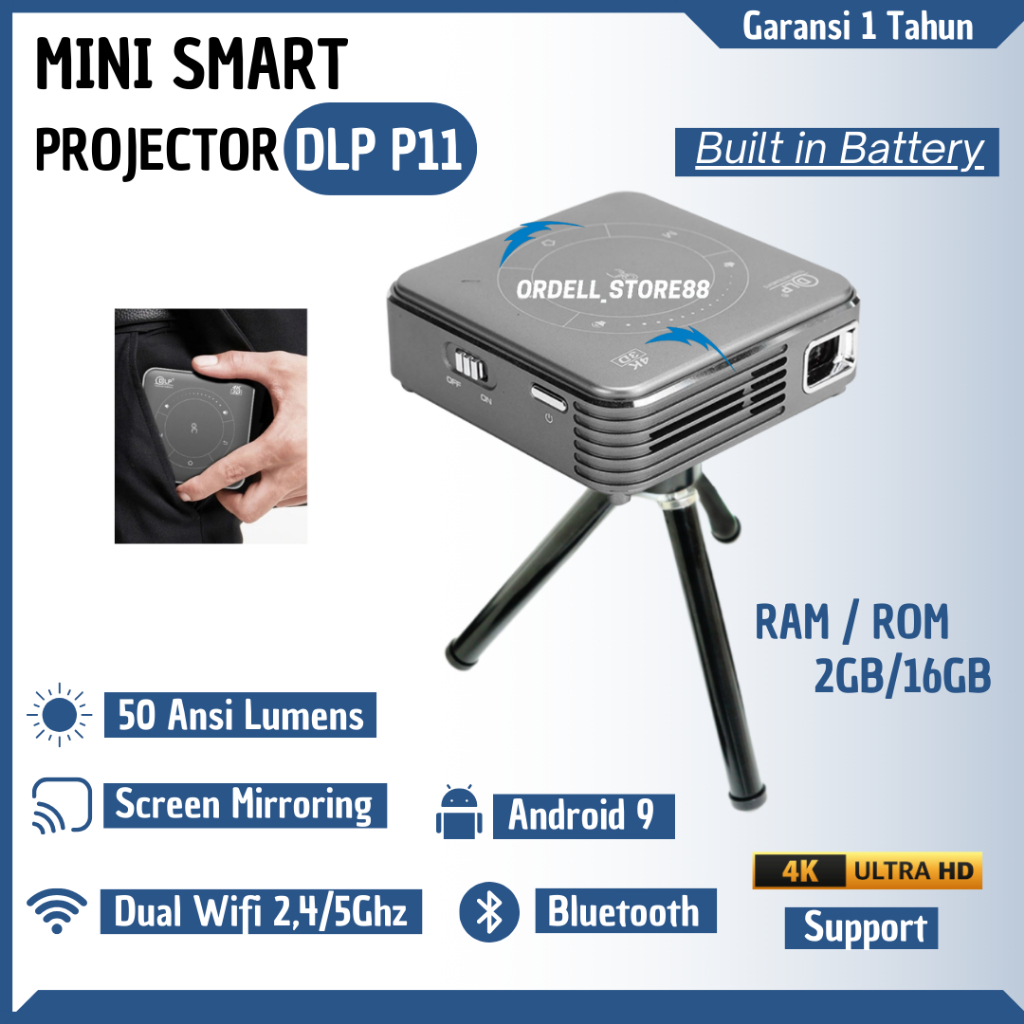 Mini Smart Projector Android 9 Airplay Miracast P11 2GB/16 DLP