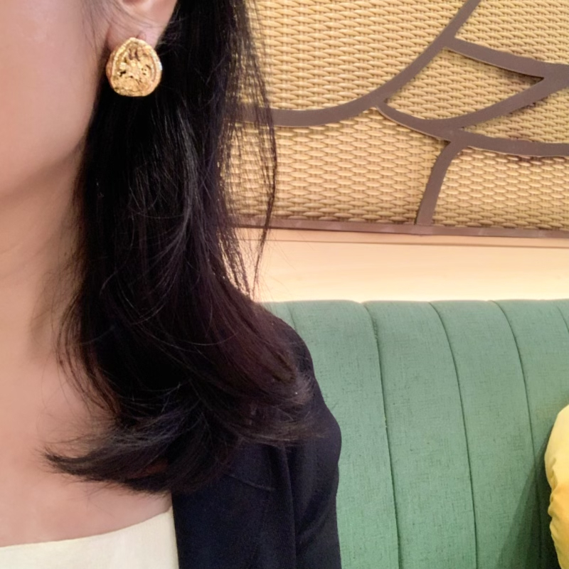 Anting Lava Gold/Emas Plated Bentuk Bulat Anting Tusuk/Tindik Wanita
