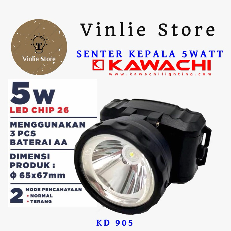 SENTER KEPALA KAWACHI 5WATT KD 905 SISTEM BATERAI