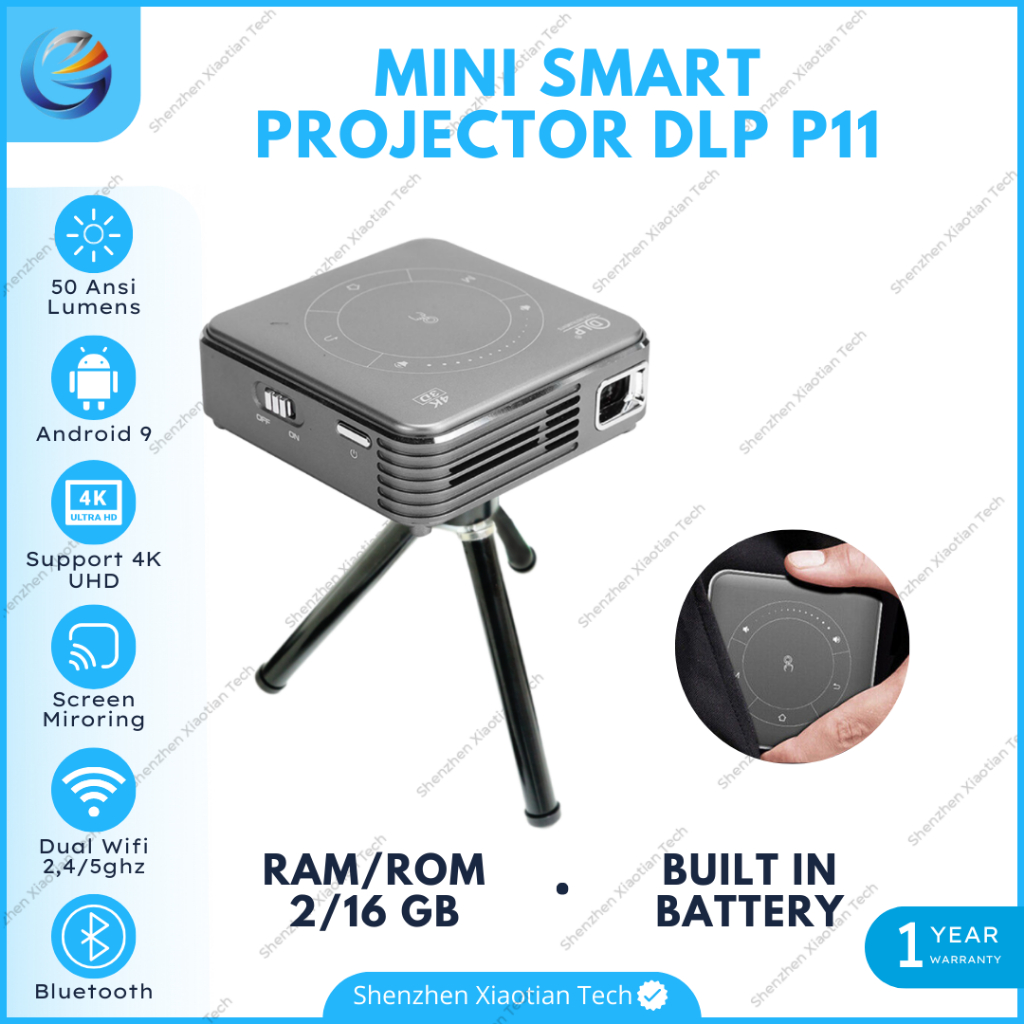 DLP P11 Mini Proyektor Android 9 2GB 16 GB Built in Baterai / Projector DLP PICO P11 Android 9