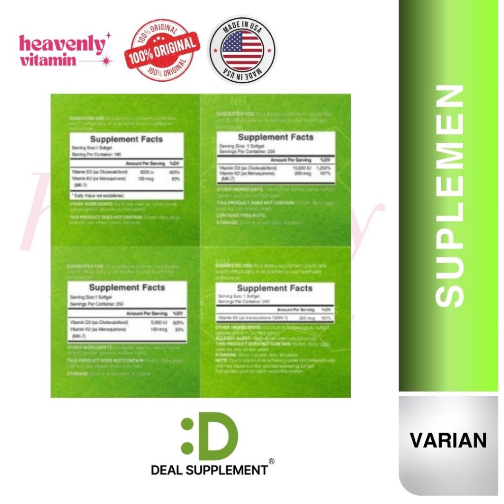 Roselina Delina Deal Supplement Vitamin D3 K2 2-1 Complex, Vitamin D3 5000 Iu & Vitamin K2 Mk7 - 180