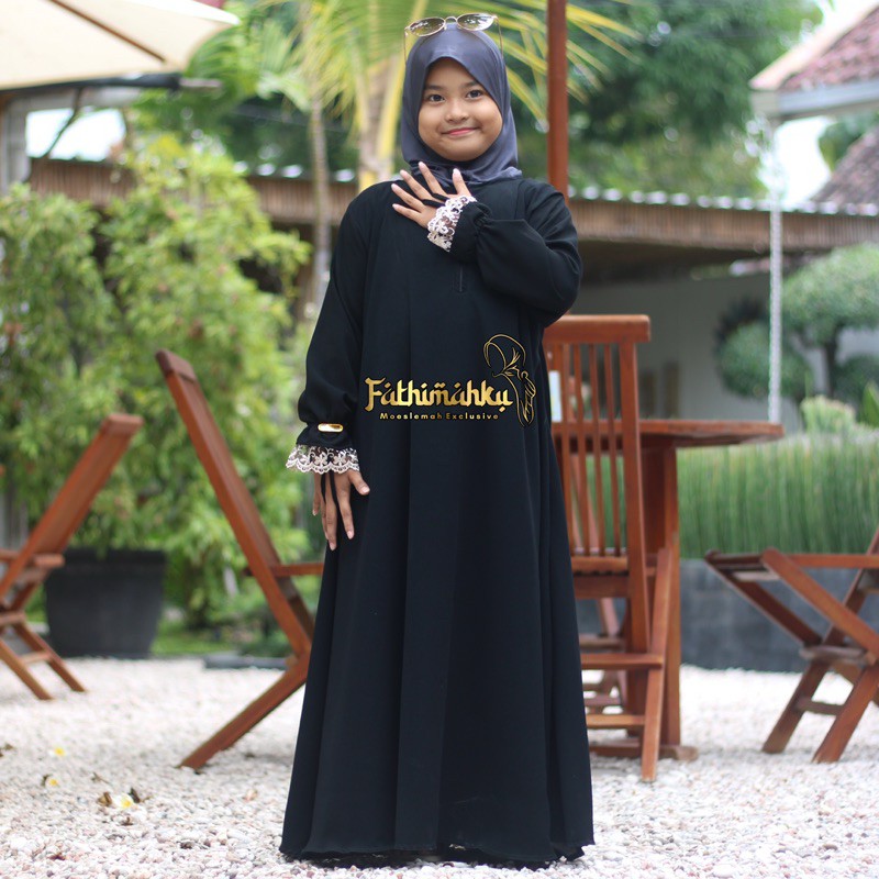 Abaya Yumna Anak Jetblack Premium Couple Ibu/Gamis Hitam Syar'i Anak/Abaya Jubah Hitam Anak dan Ibu 