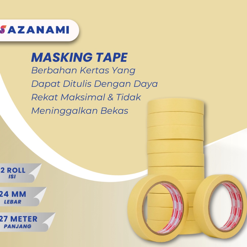 

KODE S4I2 Lakban Kertas Masking Tape 1 24mm x 27m Sazanami Tape isolasi kertas