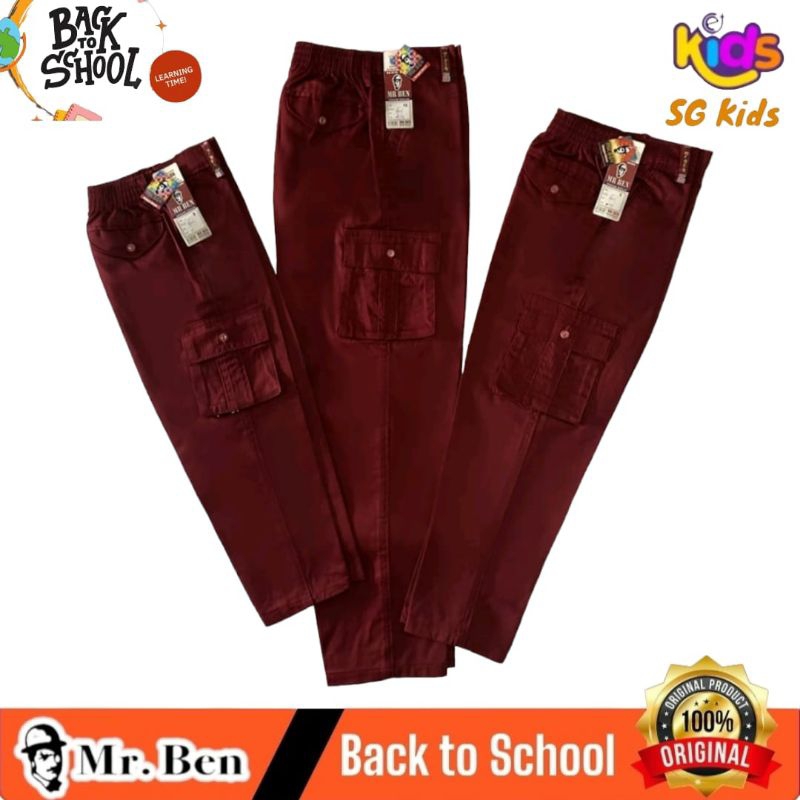 Premium Mr.Ben Celana Sd Merah Panjang Pinggang Karet Kantong Samping // Celana Sekolah // Seragam