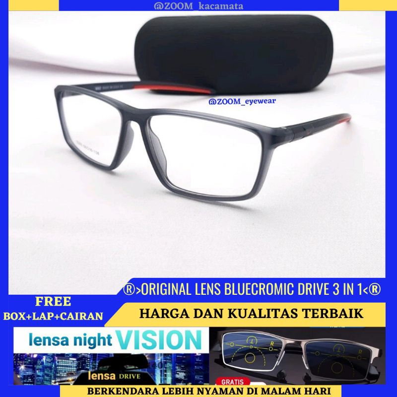 BLUECROMIC DRIVE Kacamata Pria Sporty Minus | Anti Radiasi Photocromic Blueray 3 IN 1| Kacamata Baca