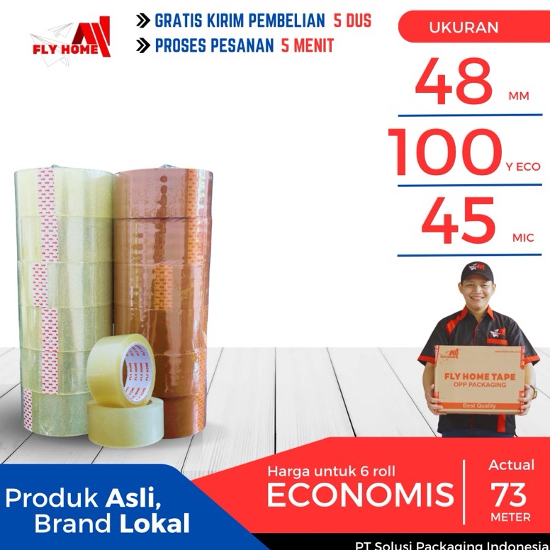 

FLYHOME Lakban bening 1yard 2inchi 48mm x 1yard 6 roll 1 yard ECO KODE Z8L7