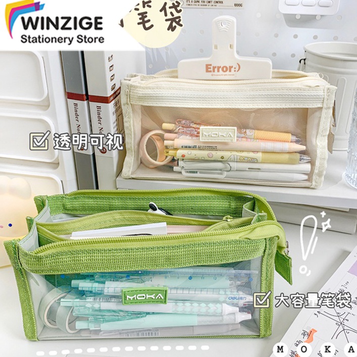 

KODE L8C5 Winzige kotak pensil transparan aesthetic pencil case large tempat pensil pen pouch lucu stationery organizer