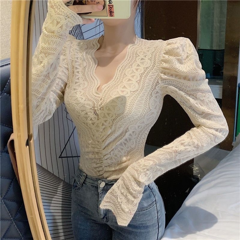 Blouse kebaya wanita warna putih cantik korea lengan panjang elegant