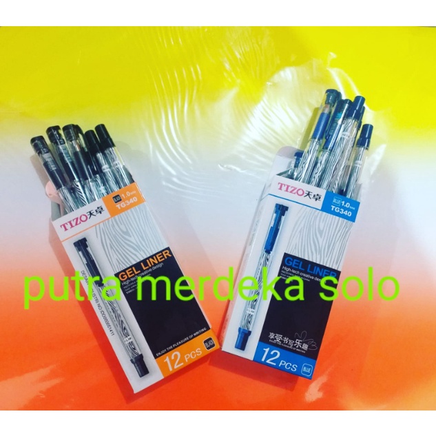 

KODE A5J5 Ballpoint Bolpen Pulpen Gel Tizo 34 Hitam Biru 1 mm isi 12 pcs