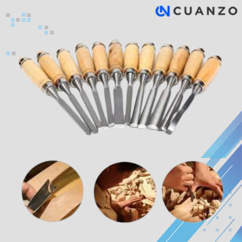 Set Pisau Ukir Pahat Kayu 12 in 1 Wood Carving Chisel Knife / Pisau Ukir Seset Kulit Kayu Bambu Poho