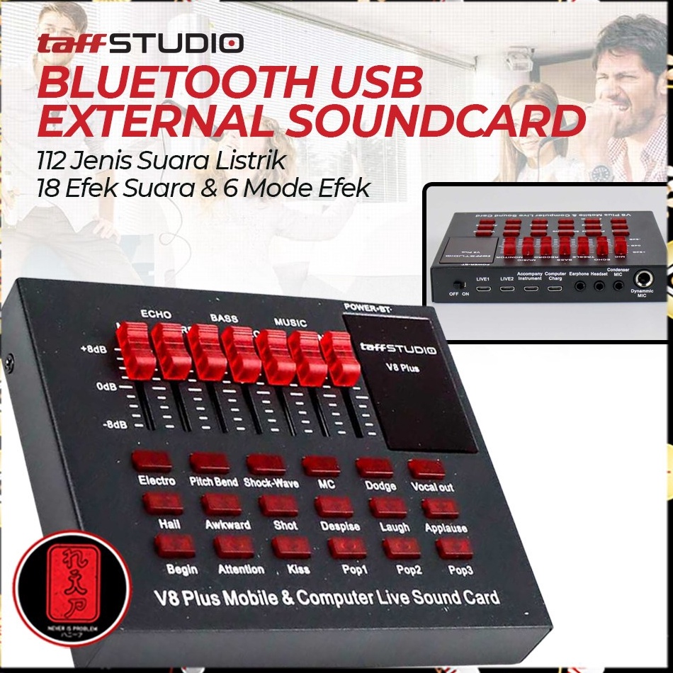 TaffSTUDIO Bluetooth USB External Soundcard Live Mic Headset  V8 Plus  Black j B7R8